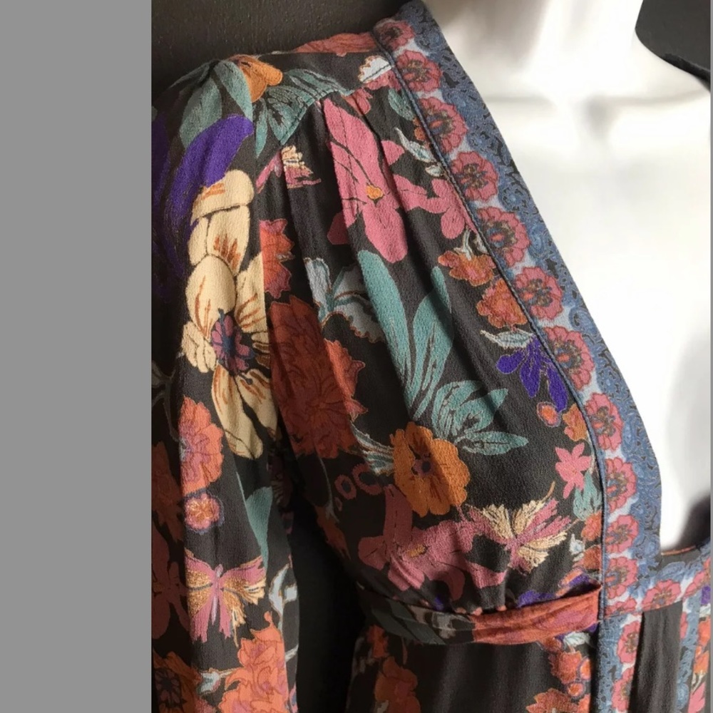 FREE PEOPLE Violet Hill Floral Printed Tunic Top Shirt VNeck pink purple Anthro - Picture 5 of 15